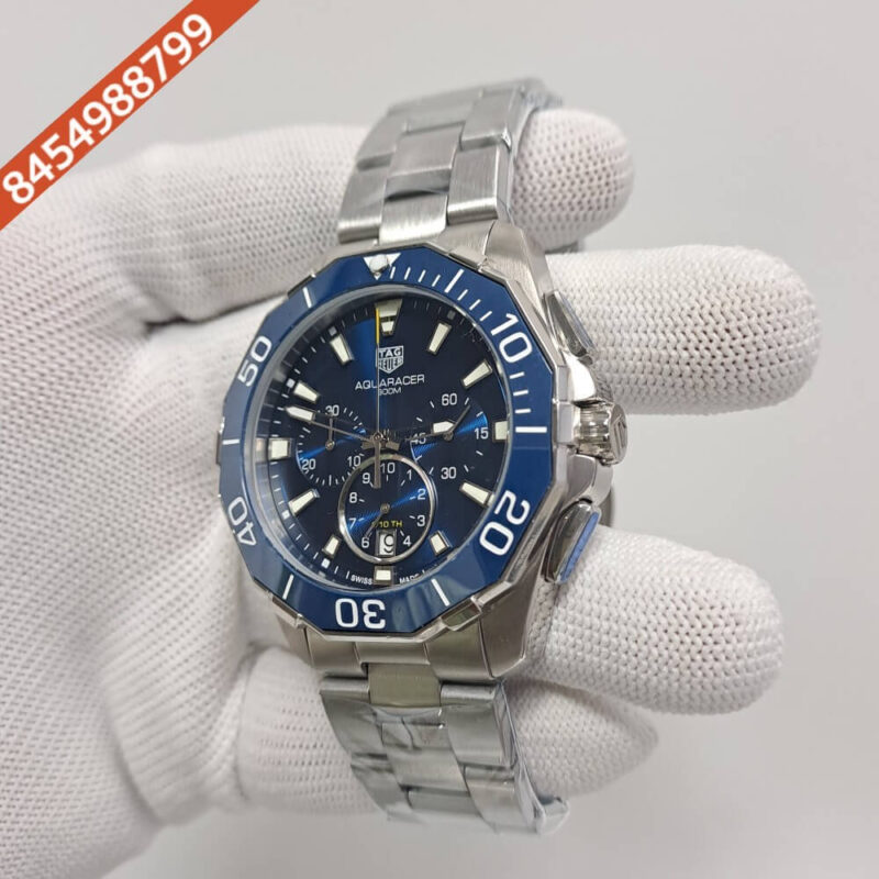 Tag Heuer Aquaracer Calibre 5 Chronograph Blue Steel Strap Swiss Watch - Image 3