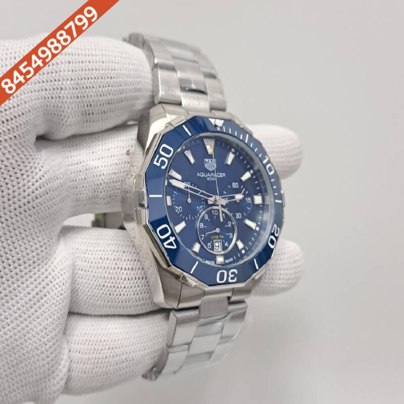 Tag Heuer Aquaracer Calibre 5 Chronograph Blue Steel Strap Swiss Watch - Image 2