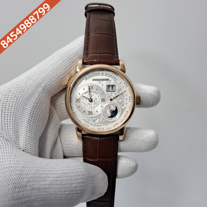 A. Lange & Shone Grand Lange 1 Moon Phase Rose Gold White Swiss Automatic Watch