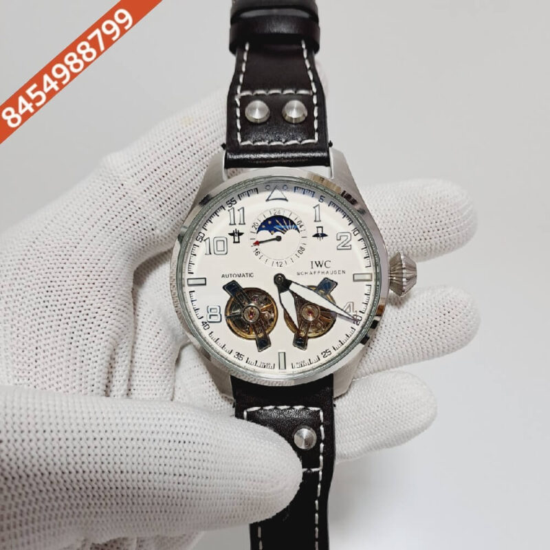 I W C Big Pilot Double Tourbillon Silver White Dial Swiss Automatic Watch