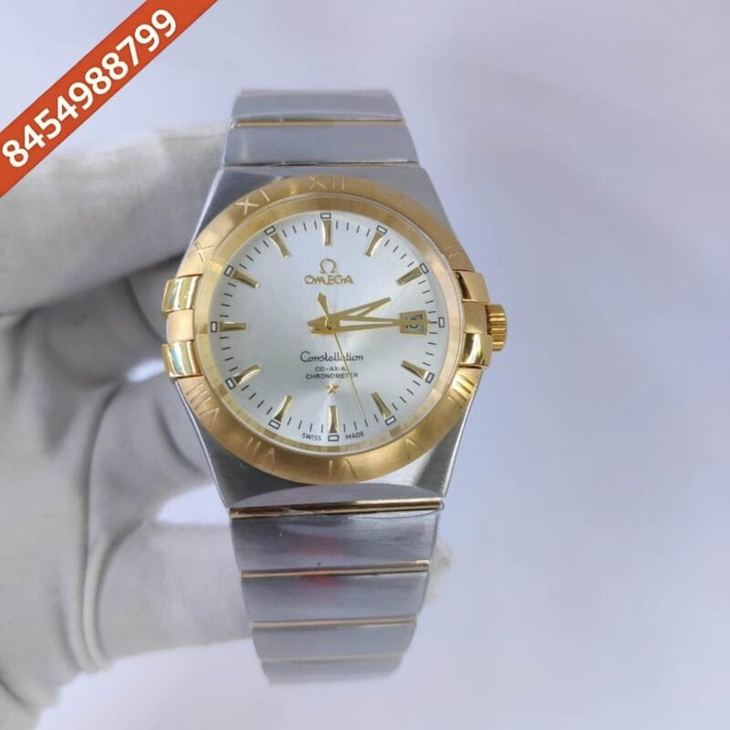 Omega Constellation Double Eagle Gold White Dial Stick Marker Swiss Automatic Watch