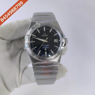 Omega Constellation Double Eagle Silver Black Dial Stick Marker Swiss Automatic Watch