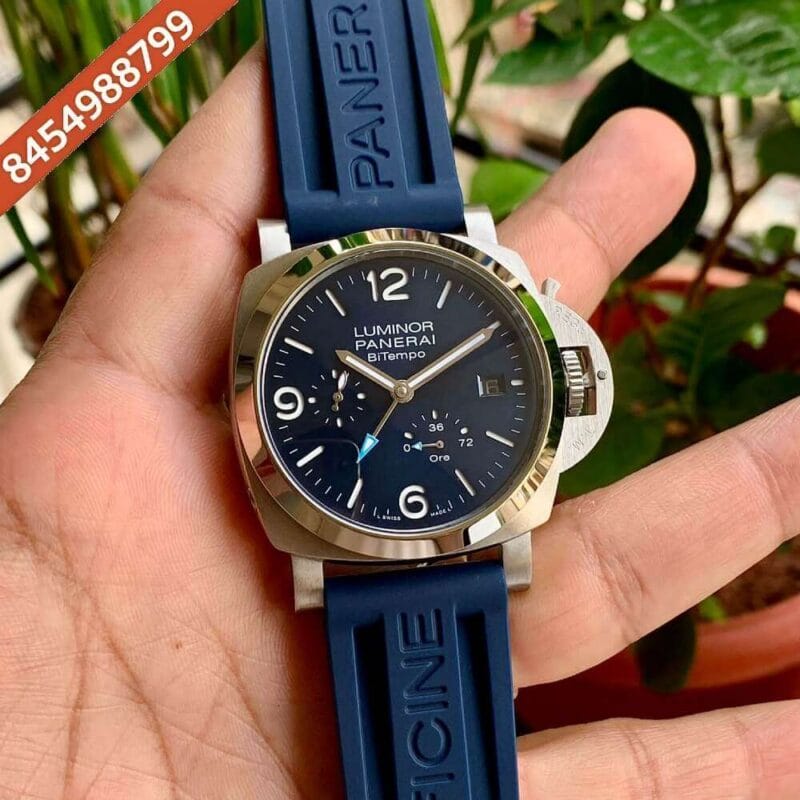 Luminor Panerai ESteel Verde Smeraldo Silver Blue Dial Rubber Swiss Automatic Watch
