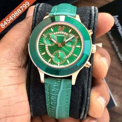Swarovski Octea Lux Chronograph Green Leather Swiss Watch
