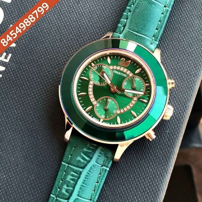 Swarovski Octea Lux Chronograph Green Leather Swiss Watch - Image 2