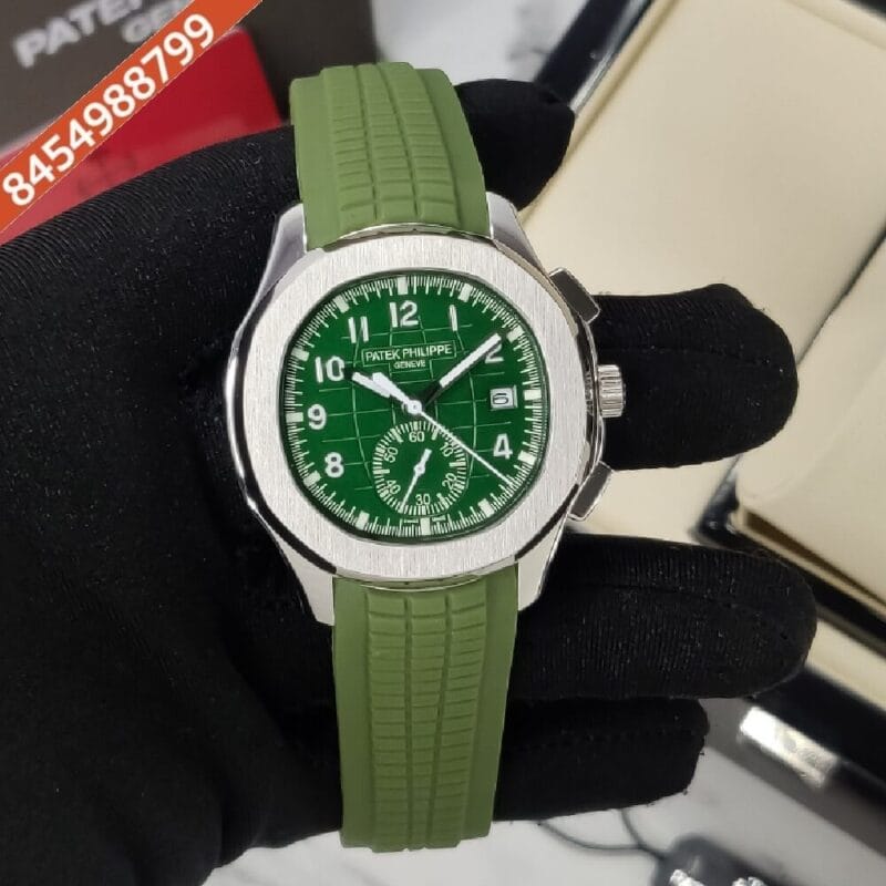 Patek Philippe Aquanaut GMT Green Dial Green Rubber Strap Swiss Automatic Watch