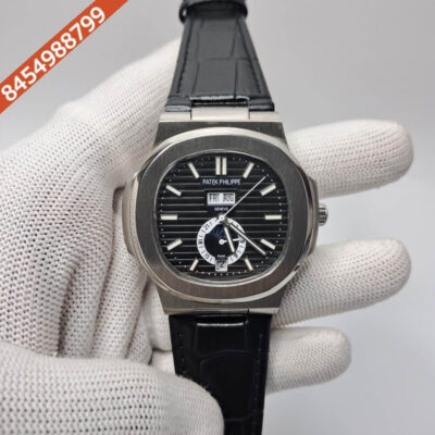 Patek Philippe Nautilus Annual Calendar Moon Phase Leather Strap Swiss Automatic Watch