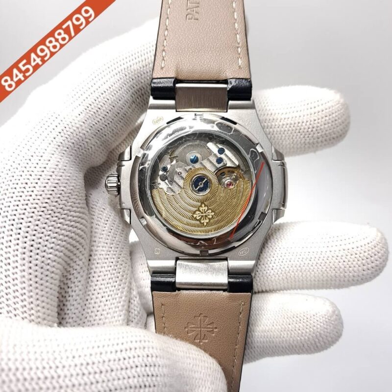 Patek Philippe Nautilus Annual Calendar Moon Phase Leather Strap Swiss Automatic Watch - Image 4