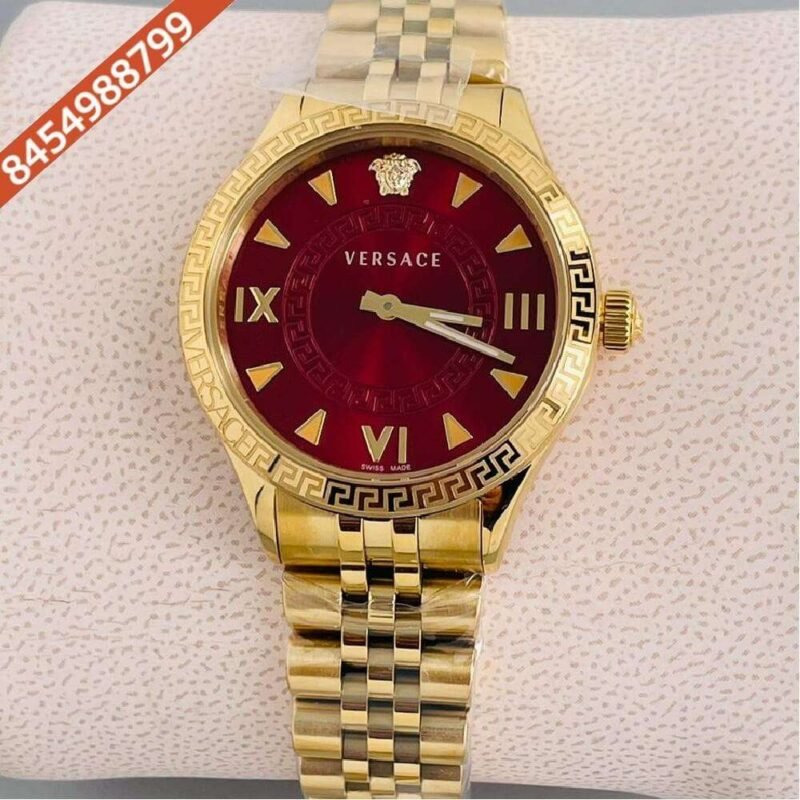 Versace Hellenyium Lady Gold Red Dial Swiss Watch