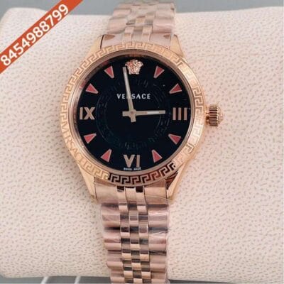Versace Hellenyium Lady Rose Gold Black Dial Swiss Watch
