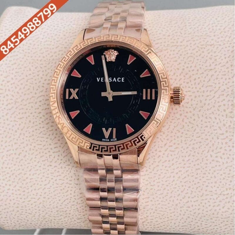 Versace Hellenyium Lady Rose Gold Black Dial Swiss Watch