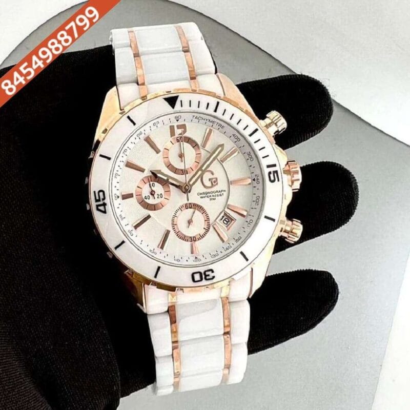 GC Chonograph Rose Gold White Ceramic Swiss Watch