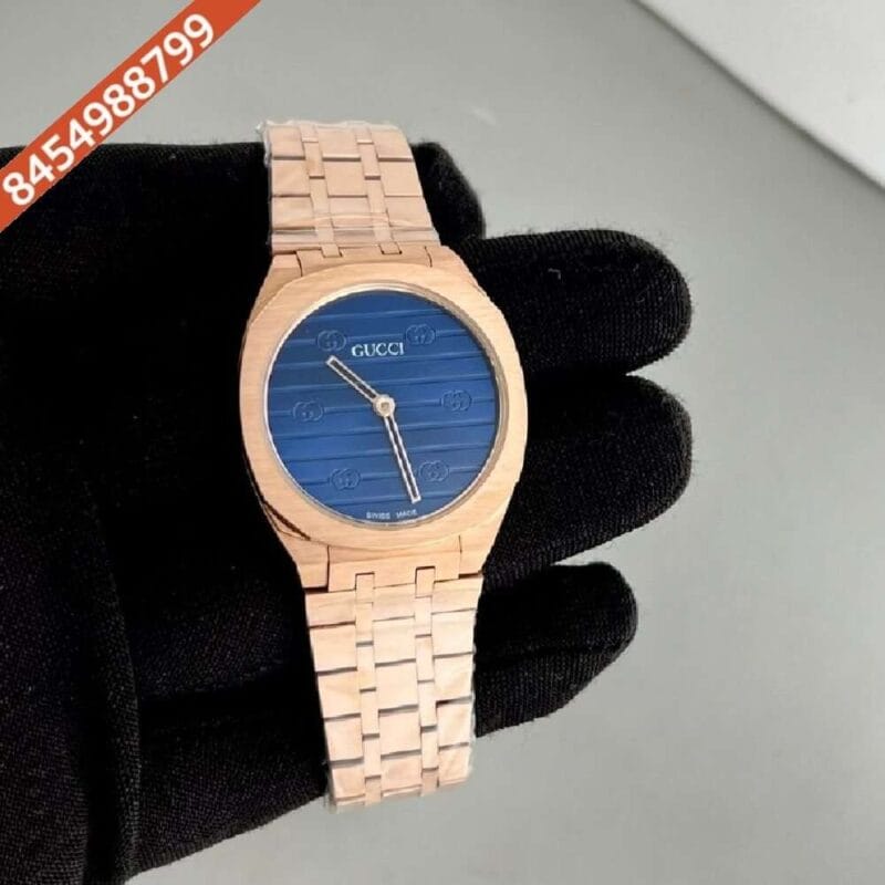 Gucci Steel Gold Bezel Blue Dial Watch