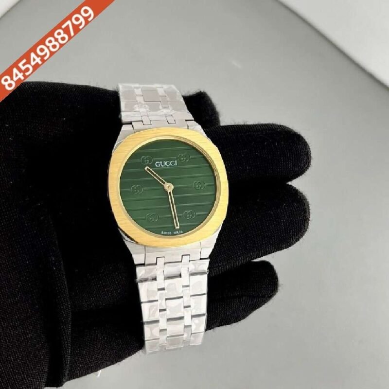 Gucci Steel Gold Bezel Green Dial Watch