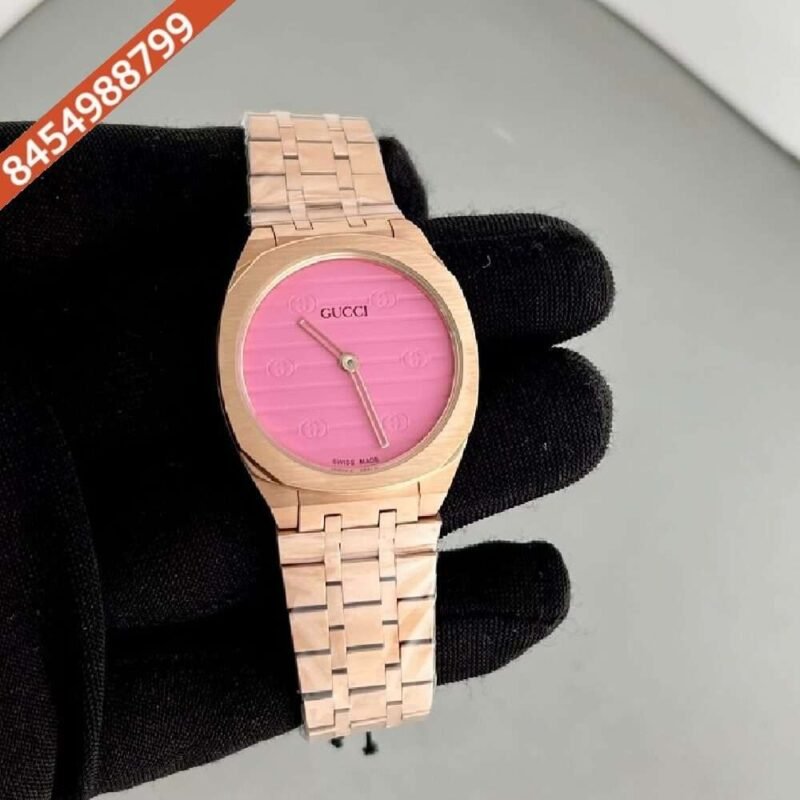 Gucci Steel Rose Gold Bezel Pink Dial Watch