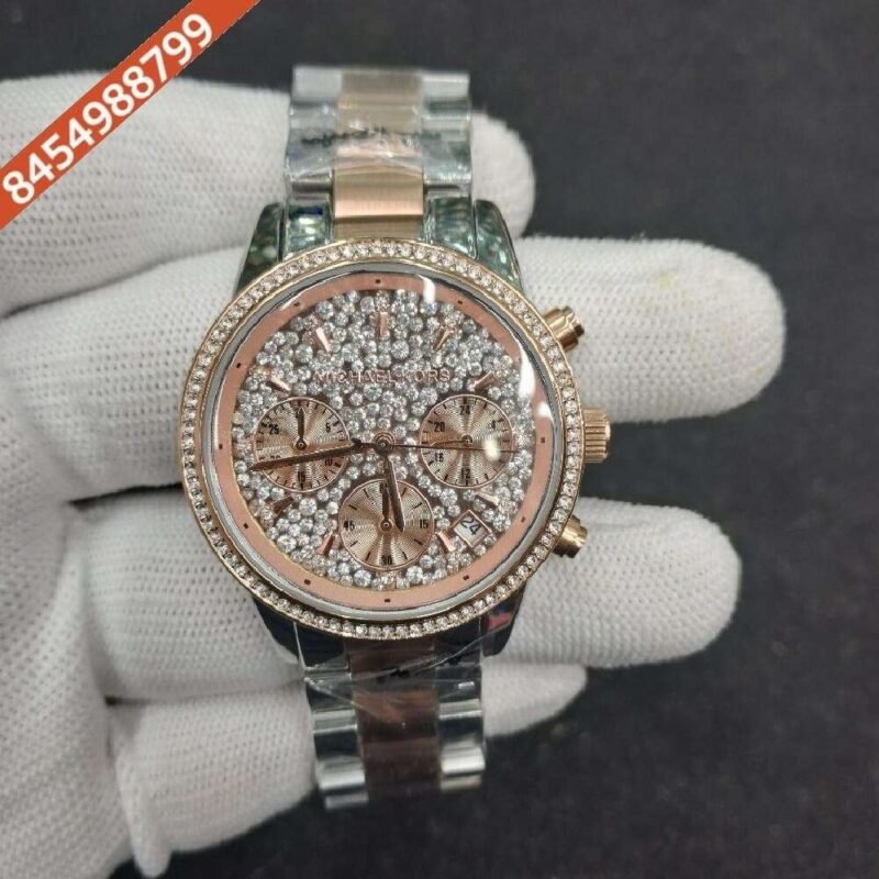 Michael Kors Chronograph Dual Tone Diamond Studded Dial Swiss Watch