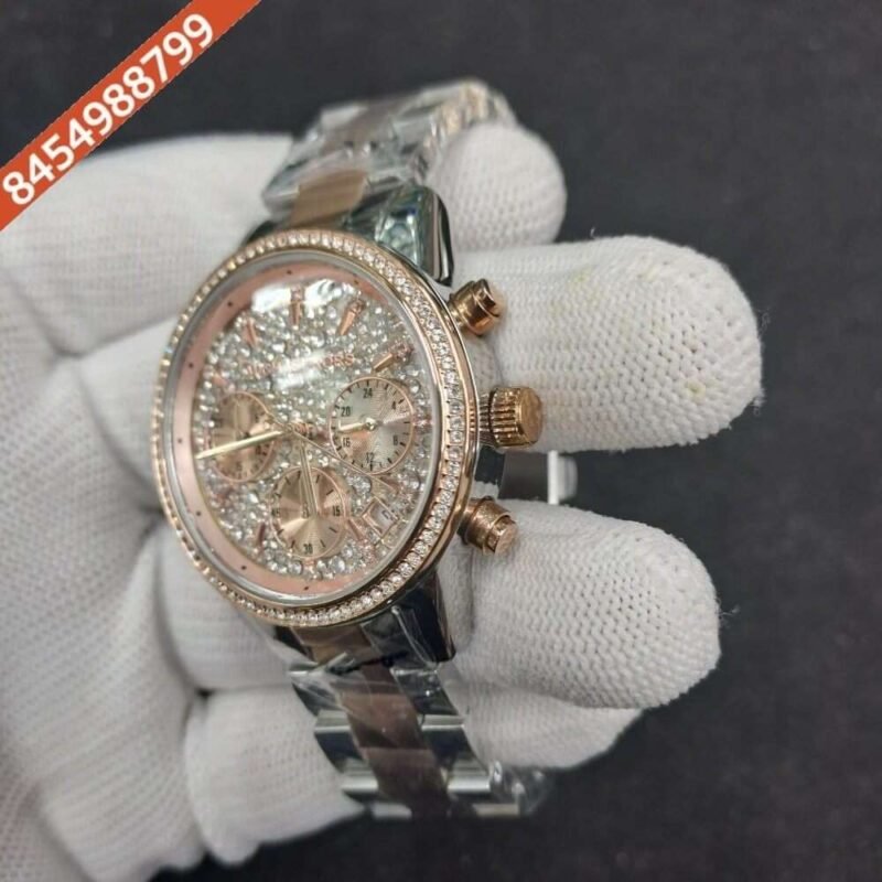 Michael Kors Chronograph Dual Tone Diamond Studded Dial Swiss Watch - Image 2