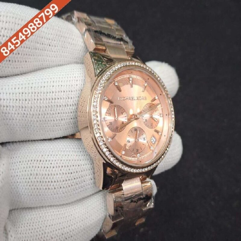 Michael Kors Ritz Chronograph Rose Gold Dial Swiss Watch - Image 2