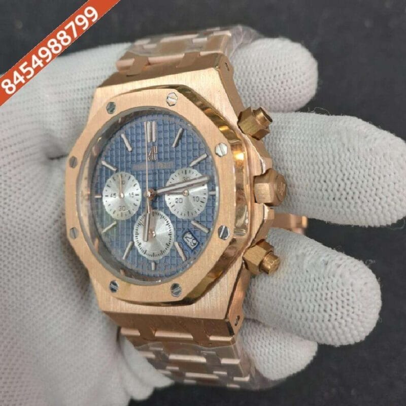 Audemars Piguet Royal Oak Chronograph Full Rose Gold 41mm Blue Dial Watch - Image 3