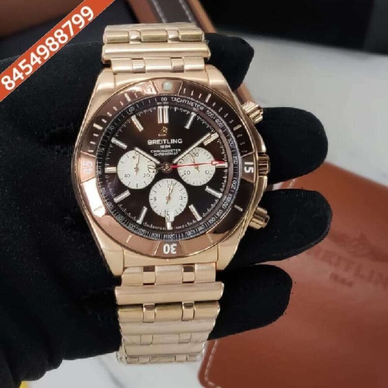 Breitling Chronomat Full Rose Gold Brown Dial Swiss Watch