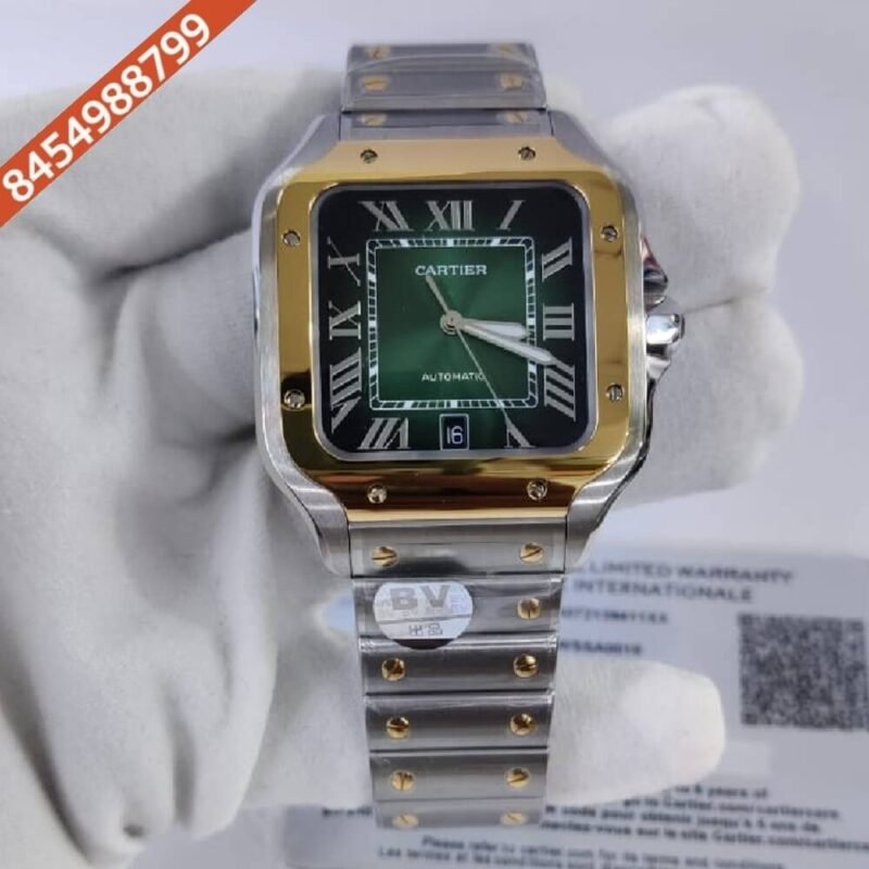 Cartier Santos 100 Dual Tone Green Dial Swiss ETA Automatic Watch