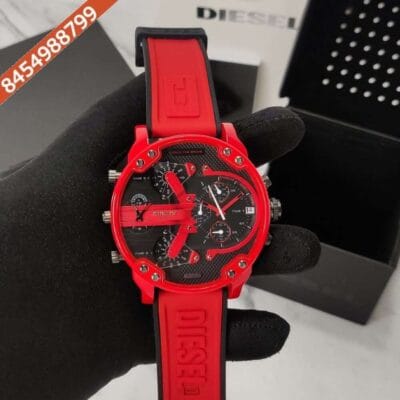 Diesel Mr.Daddy 2.0 Chronograph Black Dial Red Strap Swiss Watch