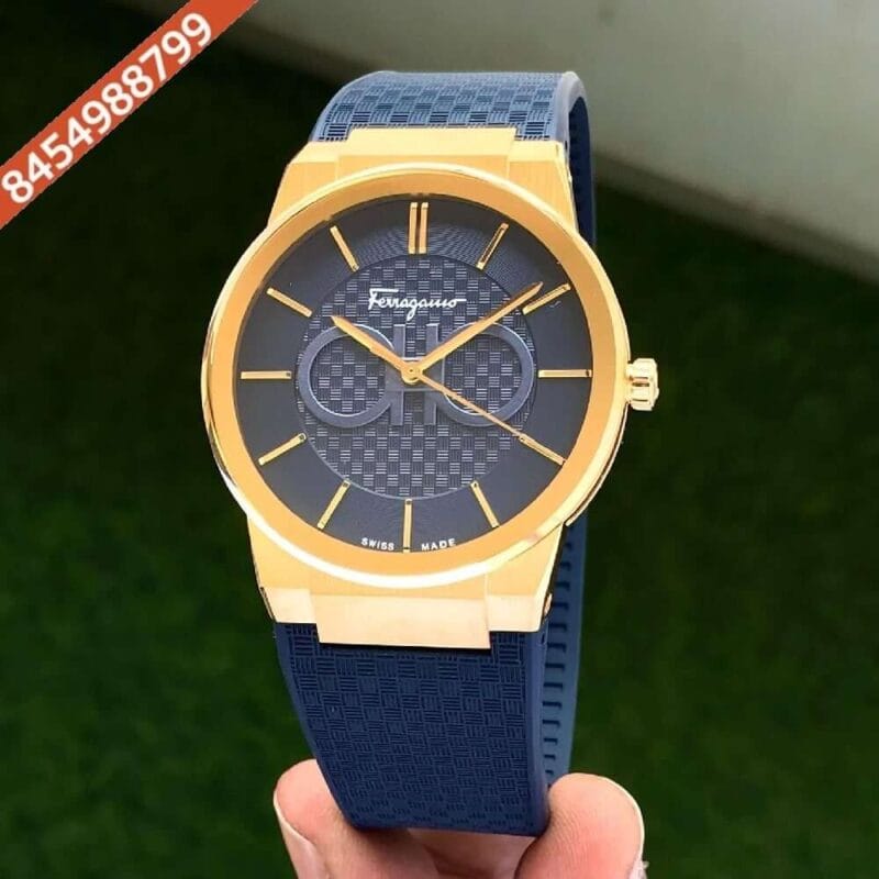 Ferragamo Sapphire Chronograph Blue Dial Blue Rubber Strap Swiss Watch