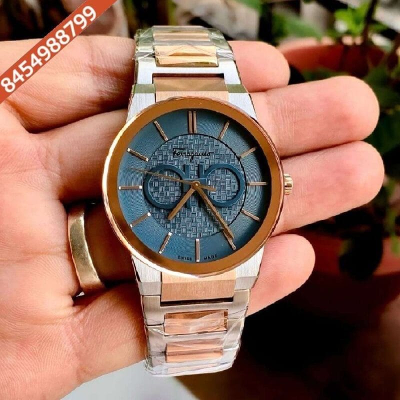 Ferragamo Sapphire Chronograph Dual Tone Rose Gold Blue Dial Swiss Watch