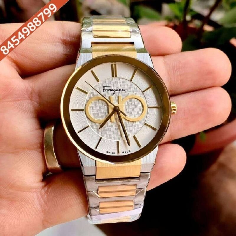 Ferragamo Sapphire Chronograph Dual tone White Dial Swiss Watch
