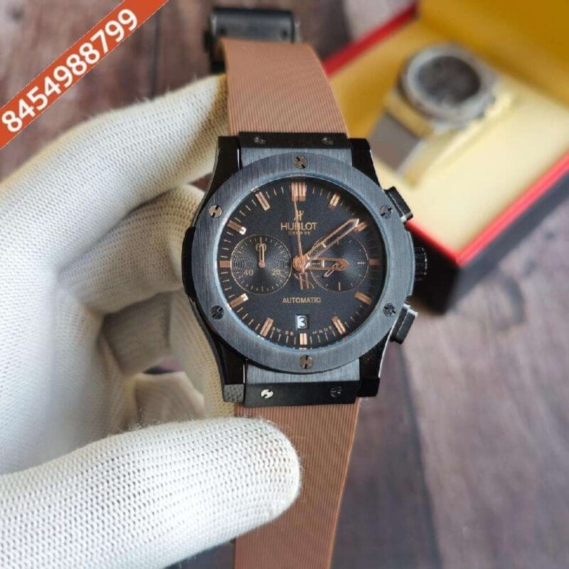 Hublot Classic Fusion Chronograph Black Dial Brown Rubber Strap Watch