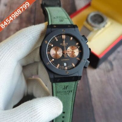 Hublot Classic Fusion Chronograph Black Dial Green Leather Strap Watch