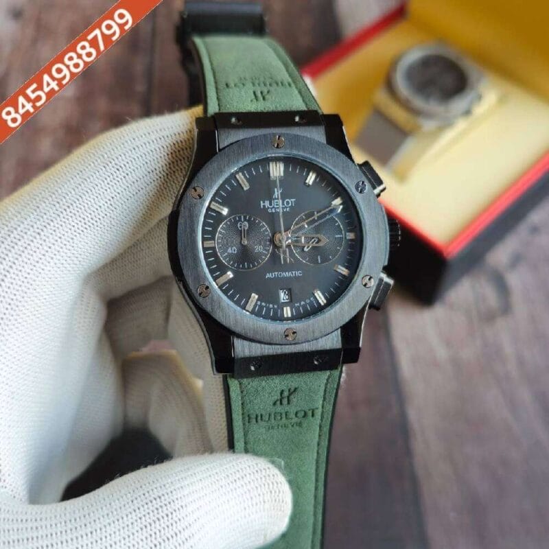 Hublot Classic Fusion Chronograph Grey Dial Green Leather Strap Watch