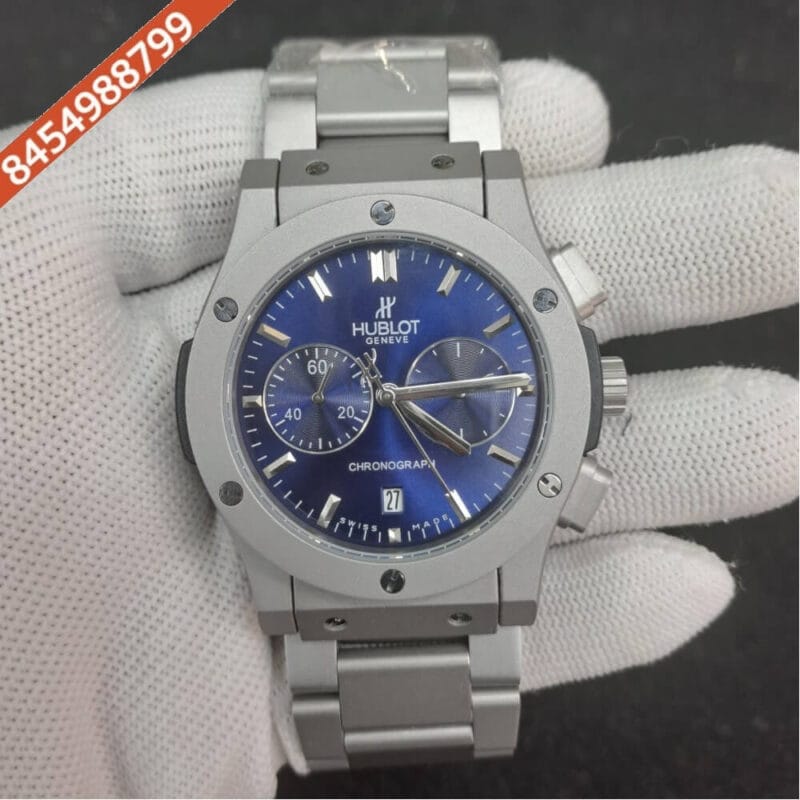 Hublot Classic Fusion Chronograph Silver Blue Dial Watch - Image 2