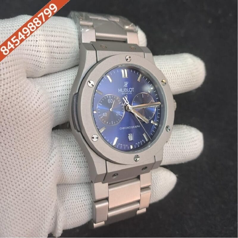 Hublot Classic Fusion Chronograph Silver Blue Dial Watch - Image 3