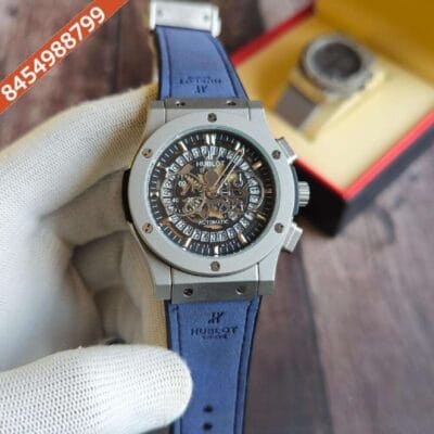Hublot Classic Fussion Chronograph Steel Blue Leather Strap Watch