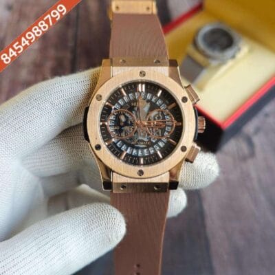Hublot Classic Fussion Chronograph Rose Gold Brown Rubber Strap Watch