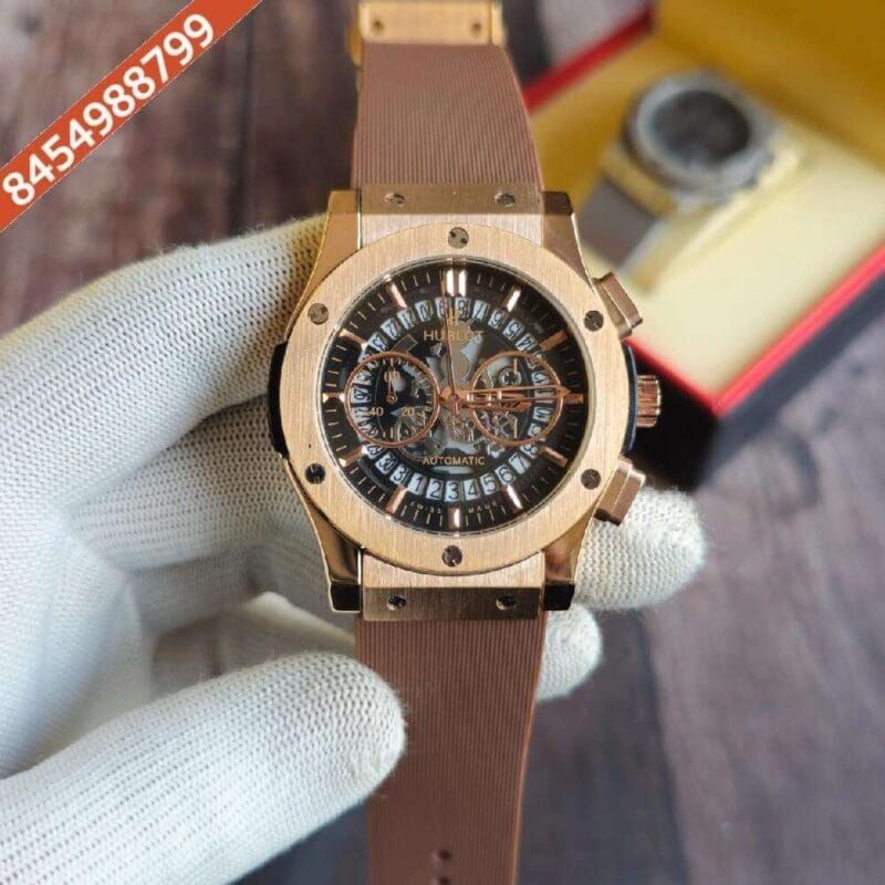 Hublot Classic Fussion Chronograph Rose Gold Brown Rubber Strap Watch