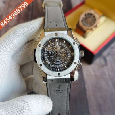Hublot Classic Fussion Chronograph Steel Grey Leather Strap Watch