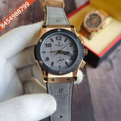 Hublot Vendom 3 Chronograph Full Grey Rose Gold Case Leather Strap Watch