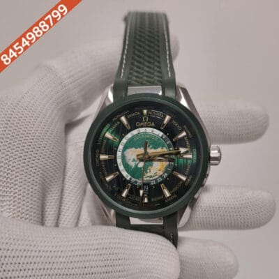 Omega Seamaster Aqua Tera World Time Green Dial Rubber Swiss Automatic Watch