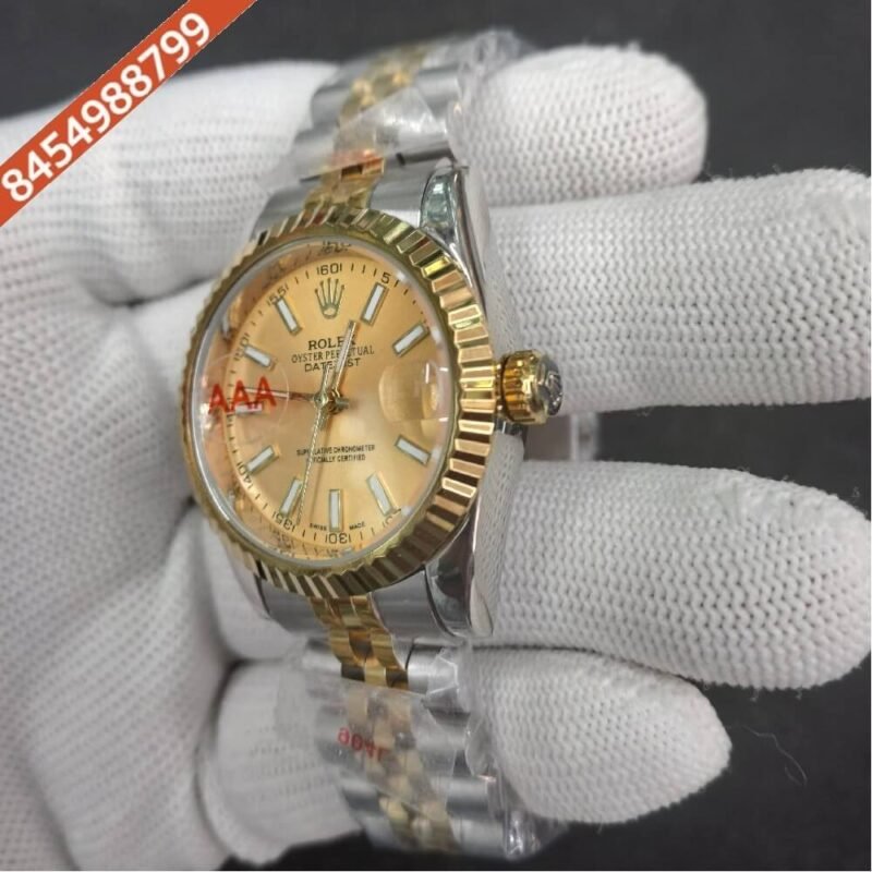 Rolex Date-Just Stick Marker Dual Tone Golden Dial Swiss Automatic Watch - Image 3