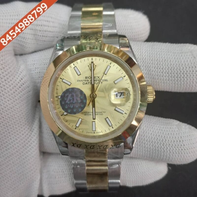 Rolex Date-Just Stick Marker Dual Tone Golden Dial Swiss Automatic Watch