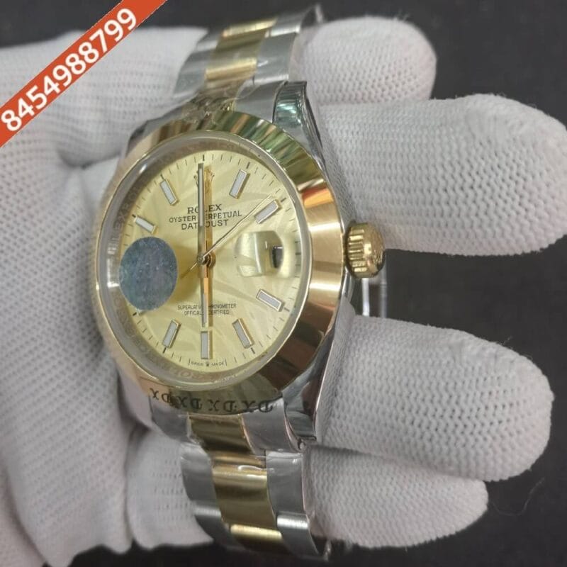Rolex Date-Just Stick Marker Dual Tone Golden Dial Swiss Automatic Watch - Image 3