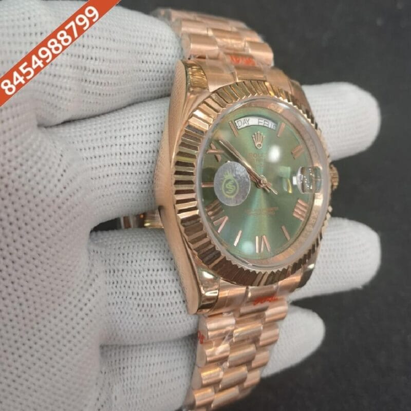 Rolex Day–Date Roman Rose Gold Green Dial Swiss Automatic Watch - Image 2