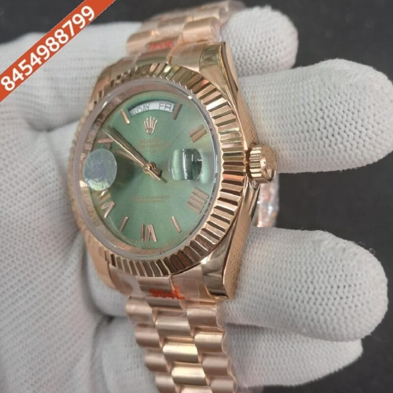 Rolex Day–Date Roman Rose Gold Green Dial Swiss Automatic Watch - Image 3