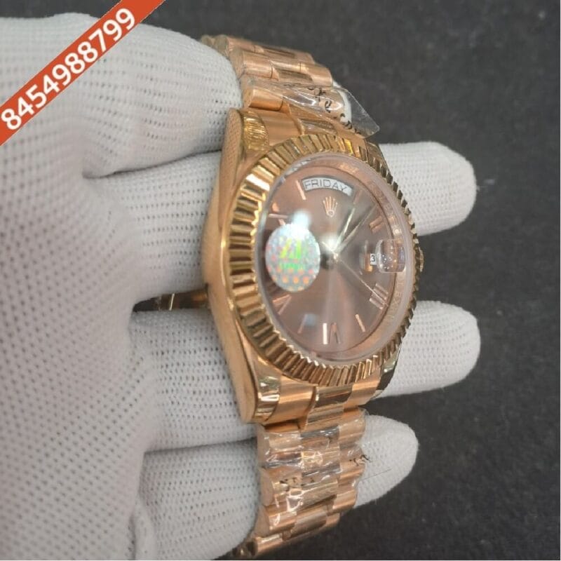 Rolex Day–Date Roman Rose Gold Brown Dial Swiss Automatic Watch - Image 2