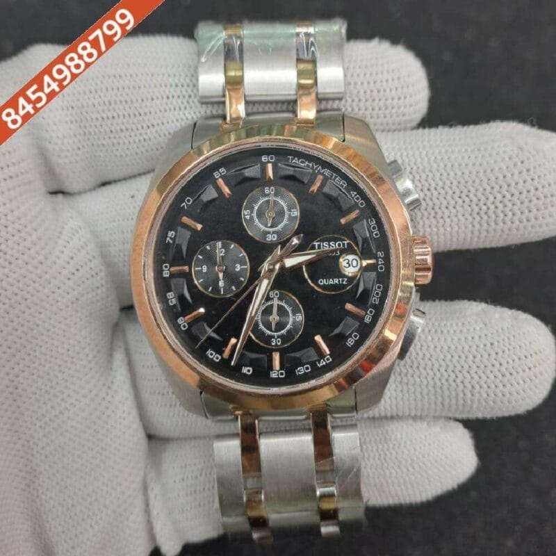 Tissot Couturier 1853 Tachy Chronograph Black Dial Rose Gold Dual Tone Swiss Watch