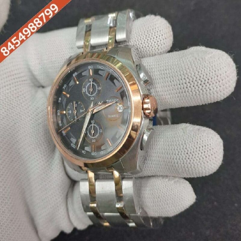 Tissot Couturier 1853 Tachy Chronograph Black Dial Rose Gold Dual Tone Swiss Watch - Image 2