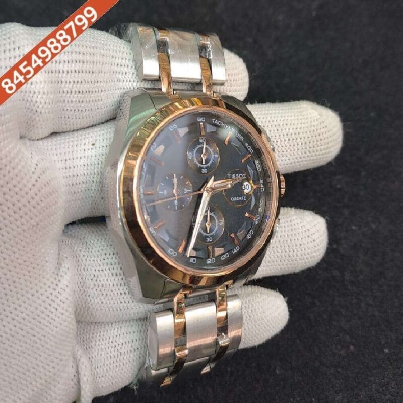 Tissot Couturier 1853 Tachy Chronograph Black Dial Rose Gold Dual Tone Swiss Watch - Image 3