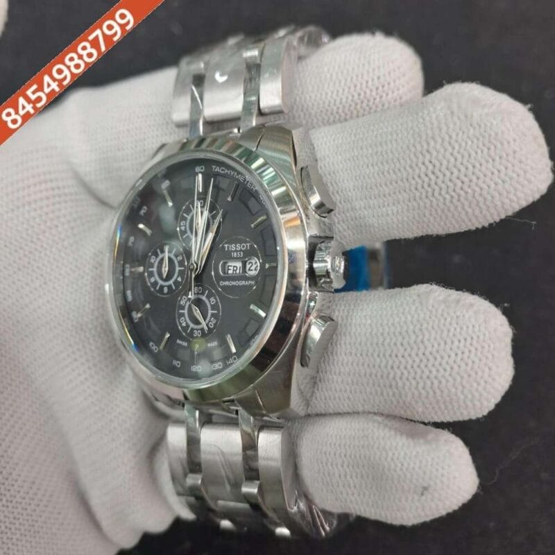 Tissot Couturier 1853 Tachy Day Date Chronograph Full Silver Black Dial Swiss Watch - Image 3